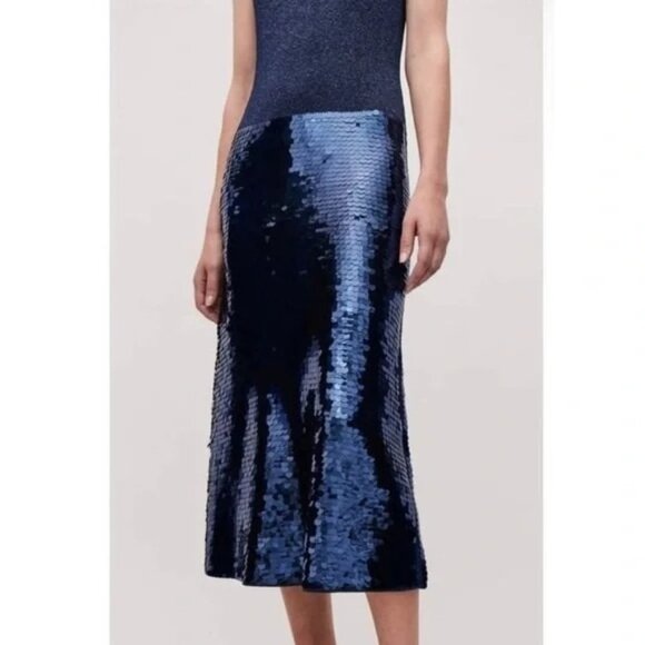 MSRP 225 NEW COS SEQUIN DRESS SMALL MIDI TRUMPET STYLE TANK KNIT SHIMMER SEQUINS - Picture 9 of 12